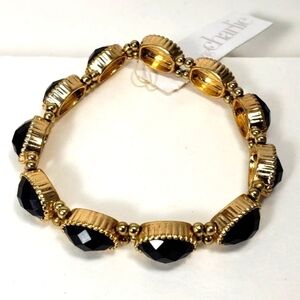 Charming Charlie Gold-tone Black Stone Stretch Bracelet, Women's Fashion Jewelry